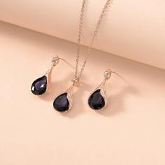 Ожерелье и 1 пара серьги-подвески со стразами Shein