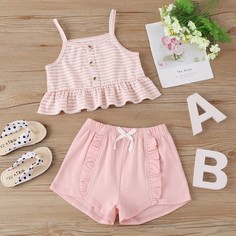 Майка в полоску и шорты для девочек Shein