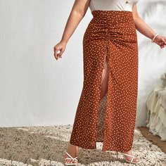 на молнии В горошек Бохо Юбки размер плюс Shein