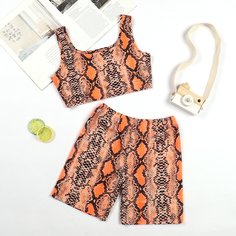 Шорты и майка со змеиным принтом для девочек Shein