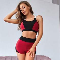 Контрастный цвет Спортивный комплектный костюм Shein