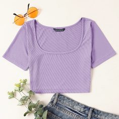 Вязаная короткая футболка в рубчик Shein