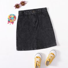 Джинсовая юбка с карманом для девочек Shein