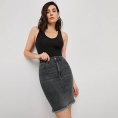 Джинсовая юбка с разрезом сзади Shein