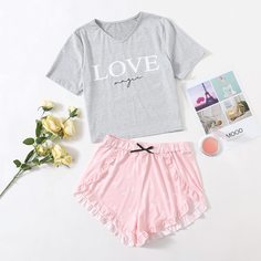 с бантом буква милый Пижама Shein