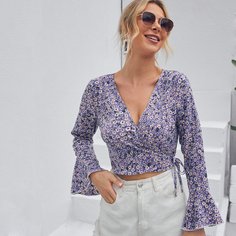 с оборками цветочный Бохо Блузы Shein
