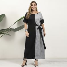 Двухцветное платье размера плюс с узлом Shein