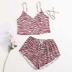 с бантом в полоску зебры Элегантный Пижама Shein