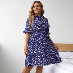 с оборками Принт Повседневный Платья размер плюс Shein