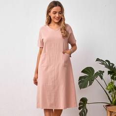 с карманами Одноцветный Повседневный Платье Shein