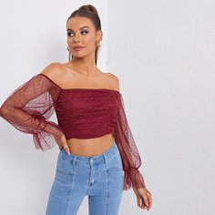 Сетчатый топ с открытыми плечами Shein