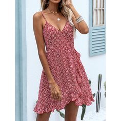 с оборками цветочный Бохо Платье Shein