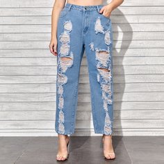 Разрезы Джинсы размер плюс Shein