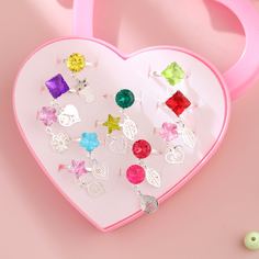 12шт кольцо с драгоценным камнем и сердечком для девочек Shein