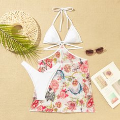 Бикини-купальник и накидка со случайным принтом пейсли 3шт Shein