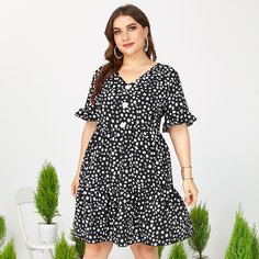 Пуговица Принт Повседневный Платья размер плюс Shein