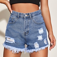 Рваные джинсовые шорты Shein
