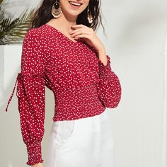 Блуза с принтом сердца Shein