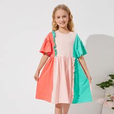 Контрастное платье с оригинальным рукавом для девочек Shein