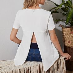 Однотонная футболка с разрезом для беременных Shein