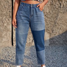 Контрастные джинсы размера плюс с карманом Shein