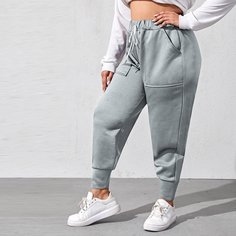 Спортивные брюки размера плюс на кулиске с карманом Shein