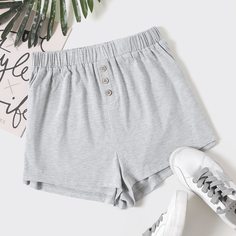 Пуговица Одноцветный Повседневный Шорты Shein