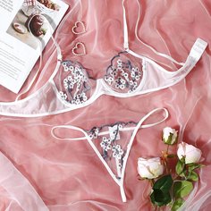 Комплект сетчатого нижнего белья на косточках с вышивкой Shein
