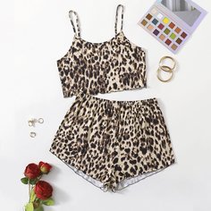 Волнистый край Леопард Сексуальный Пижама размер плюс Shein