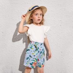 Шорты с тропическим принтом для девочек Shein