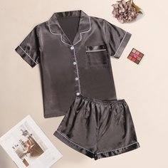 Контрастная атласная пижама Shein