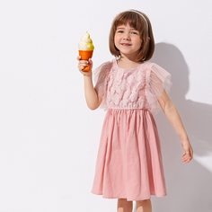 Сетчатое платье с аппликациями для девочек Shein