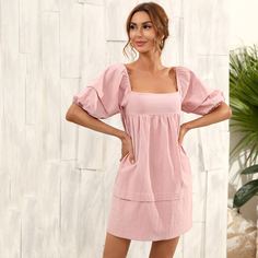 Одноцветный милый Платье Shein