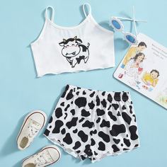 Шорты и майка с мультипликационным принтом для девочек Shein