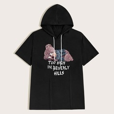 Мужская футболка с капюшоном со слоганом и мультяшным рисунком Shein