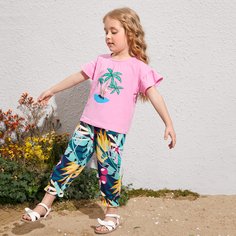 Топ и брюки с тропическим принтом для девочек Shein