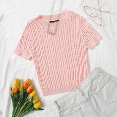 Одноцветный Повседневный Трикотажные топы Shein