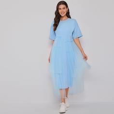 Однотонное сетчатое платье Shein
