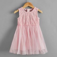 Платье с кружевом и бантом сзади для девочек Shein