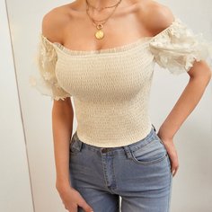 с аппликацией Одноцветный Элегантный Женские топы Shein