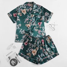 Атласная пижама размера плюс с цветочным принтом Shein