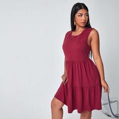 С оборками Одноцветный Повседневный Платья размер плюс Shein