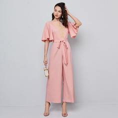 Широкий комбинезон с вышивкой и поясом Shein