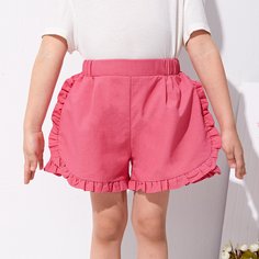 Однотонные широкие шорты с оборками для девочек Shein