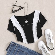 Контрастная короткая футболка Shein