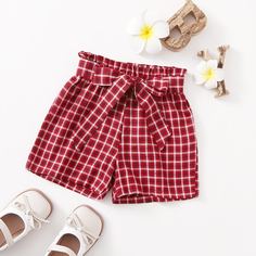 Пояс Клетчатый Повседневный Шорты для девочек Shein
