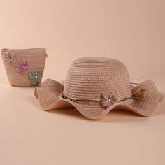 Соломенная сумка и шляпа с цветами для девочек Shein