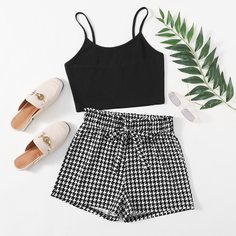 Майка & шорты с узлом и узором "хаундстут Shein