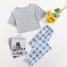 Короткая пижама в клетку Shein