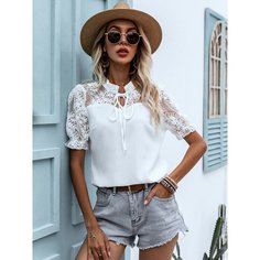 с оборками Одноцветный Бохо Блузы Shein